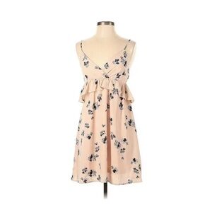 KARLIE Floral Peach V-neck Cami Ruffle Dress Small